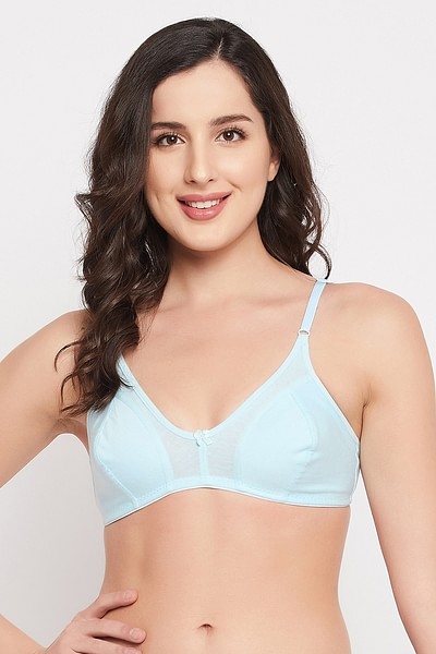 Clovia Padded Non-Wired Full Cup Self-Patterned Bra in Royal Blue