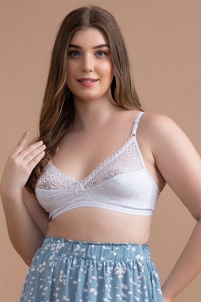 Buy Non-Padded Non-Wired Full Cup Bra in Light Grey - Lace & Cotton Online  India, Best Prices, COD - Clovia - BR1548A01
