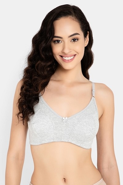 Buy Padded Non-Wired Printed Teen Bra in Melange Grey - Cotton