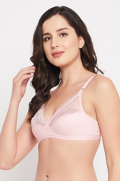 Non-padded underwired lace bra - Light pink - Ladies