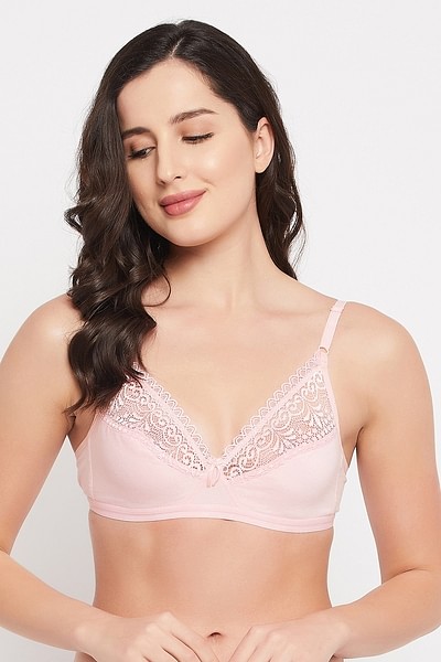 Non-padded Underwire Lace Bra - Light pink - Ladies