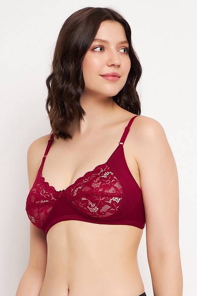 Buy Non-Padded Non-Wired Full Cup Bra in Maroon - Lace Online India, Best  Prices, COD - Clovia - BR2426A09
