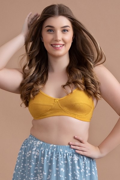Buy Non-Padded Non-Wired Full Cup Bra in Mustard Colour - Cotton