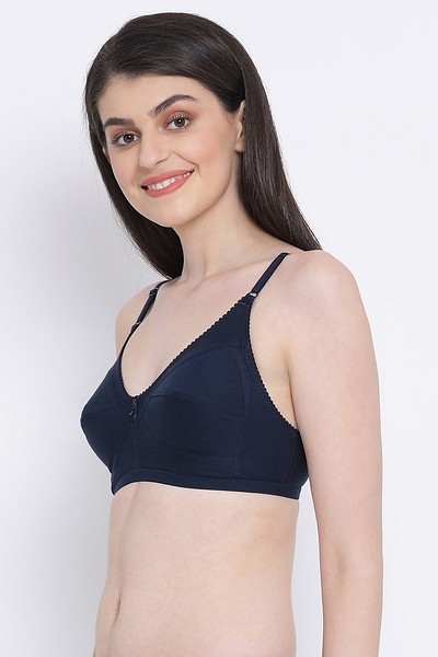 Buy Non-Padded Non-Wired Full Cup Bra in Navy - Cotton Rich Online India,  Best Prices, COD - Clovia - BR0185Q08