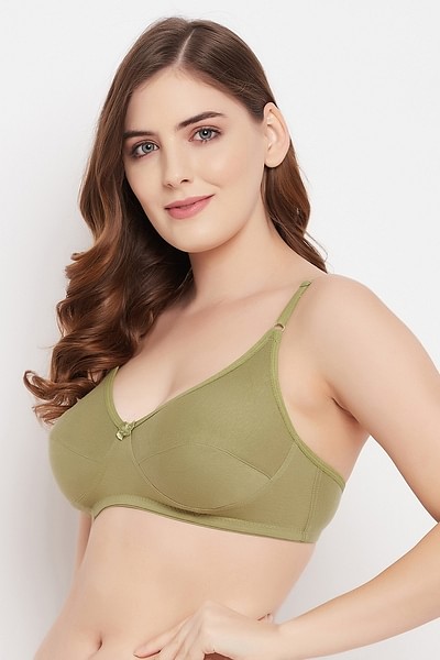 Buy Clovia Non-Padded Non-Wired Full Cup Striped Bra in Sage Green