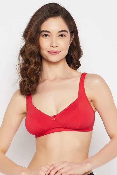 Clovia Non-Padded Non-Wired Full Cup Bra in Red - Cotton Women