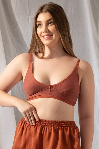 Clovia Non-Padded Non-Wired Full Cup Bra in Peach Colour- Cotton