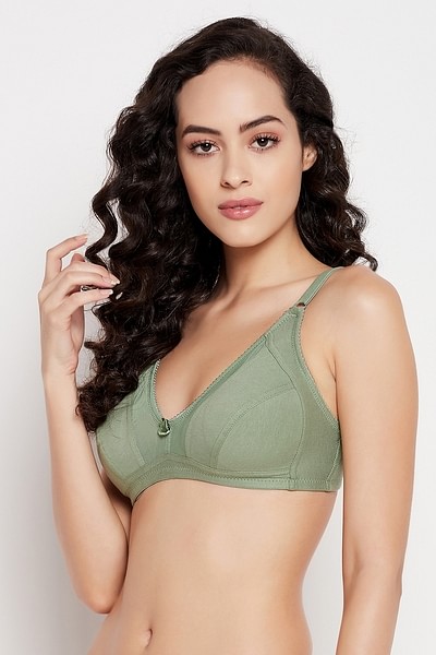 Buy Clovia Cotton Spandex Solid Non-Padded Full Cup Wire Free Everyday Bra  - Dark Green online