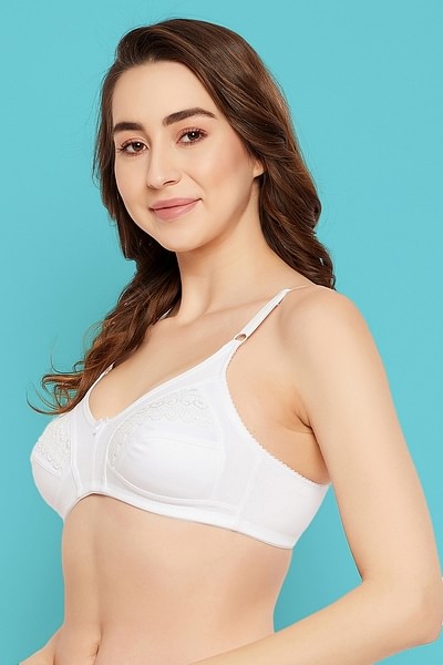 Buy Non-Padded Non-Wired Full Cup Bra In White - Cotton Rich