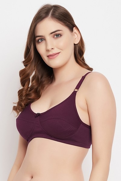 Buy Non-Padded Non-Wired Full Cup Bra in Wine Colour - Cotton Rich