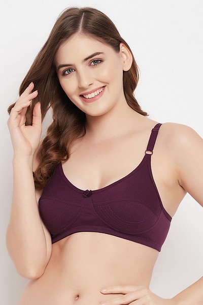 Buy Clovia Cotton Rich Non Padded Sexy Bra With Lace In Wine Color