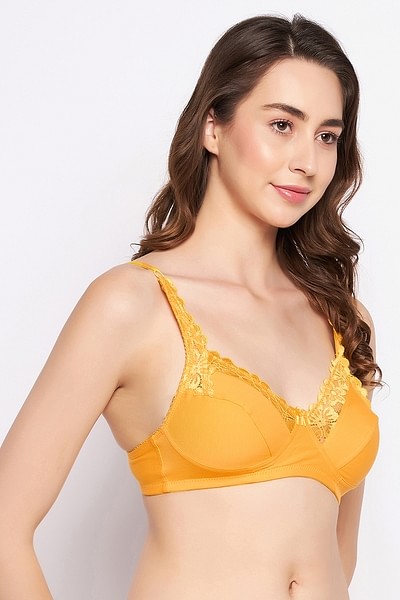 Pollo Loco Yellow Lace Non-Wired Lightly Padded Bralette Bra Women