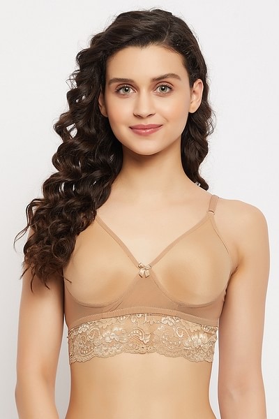 Buy Non-Padded Non-Wired Full Cup Bra in Nude Colour - Lace Online India,  Best Prices, COD - Clovia - BR0228A24