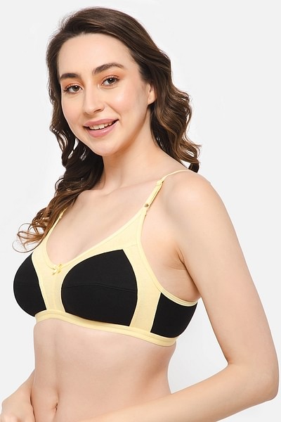 Buy Non-Padded Non-Wired Full Cup Colourblocked Bra in Black