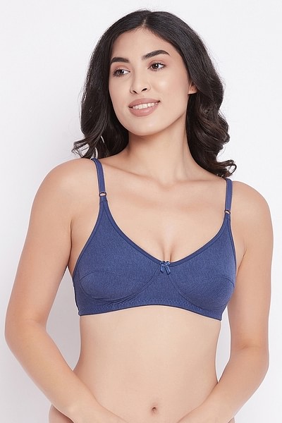 Buy Non-Padded Non-Wired Full Cup Everyday Bra in Royal Blue Melange -  Cotton Online India, Best Prices, COD - Clovia - BR0227Q08