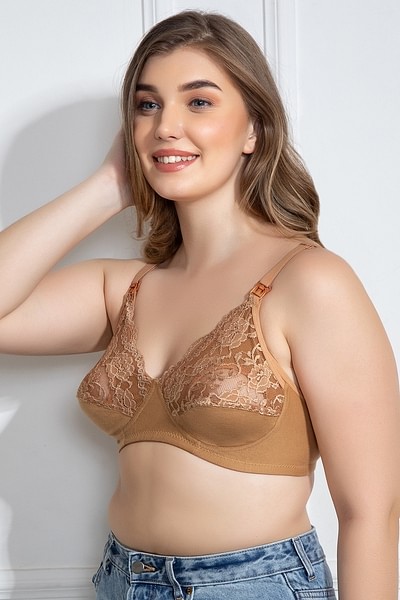 Buy Non-Padded Non-Wired Full Cup Feeding Bra in Beige - Cotton & Lace  Online India, Best Prices, COD - Clovia - BR1672P24