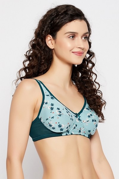 Buy Non-Padded Non-Wired Full Cup Floral Print Bra in Mint Green - Cotton  Online India, Best Prices, COD - Clovia - BR1797B11