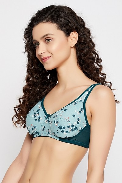 Buy Non-Padded Non-Wired Full Cup Floral Print Bra in Mint Green - Cotton  Online India, Best Prices, COD - Clovia - BR1797B11
