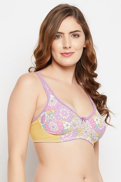 Buy Non-Padded Non-Wired Full Cup Floral Print Bra in Yellow
