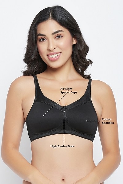 Buy Flair Non-Padded Non-Wired Demi Cup Front Open Plunge Spacer Bra in  Black - Cotton Rich Online India, Best Prices, COD - Clovia - BR2437A13
