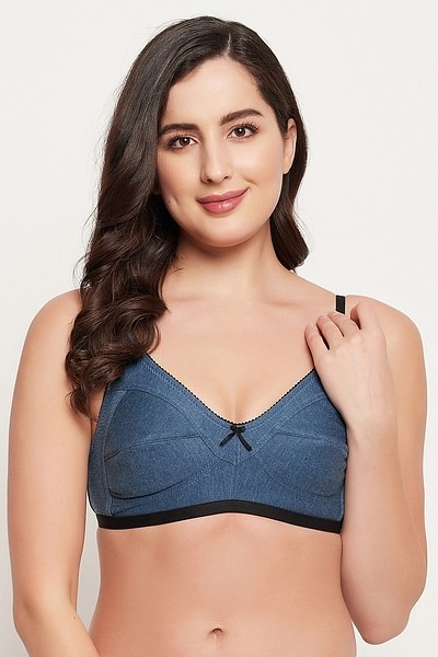 Buy Non-Padded Non-Wired Full Cup Full Figure Bra in Blue - Cotton
