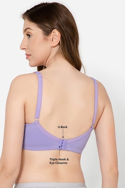Buy Non-Padded Non-Wired Full Figure T-shirt Bra in Lilac - Cotton