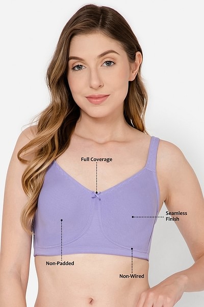 Buy Non-Padded Non-Wired Full Figure T-shirt Bra in Lilac - Cotton