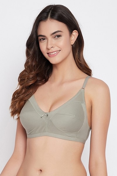 Buy Non-Padded Non-Wired Full Cup M-Frame Bra in Grey - Cotton