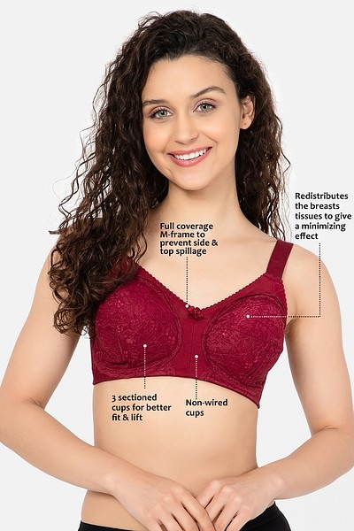 Buy Non-Padded Non-Wired Full Cup Minimiser Bra in Maroon - Lace Online  India, Best Prices, COD - Clovia - BR2353A09