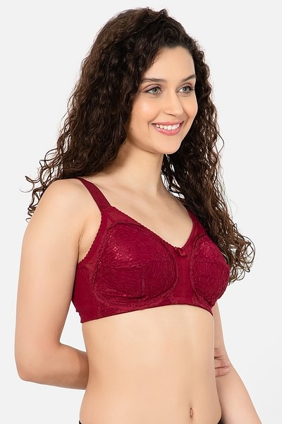 BigSaleDeals  Non-Padded Non-Wired Full Coverage Bra with Double Layered  Cups In Maroon - Cotton Rich