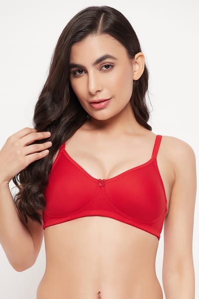 Clovia Non-Padded Non-Wired Full Cup Multiway T-shirt Bra in Red - Cotton