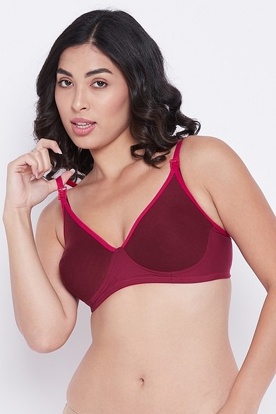 Buy Non-Padded Non-Wired Full Cup Nursing Bra in Maroon - Cotton Online  India, Best Prices, COD - Clovia - BR1588P09