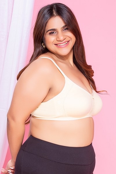 Buy Non-Padded Non-Wired Full Cup Plus Size Bra in Nude - Cotton