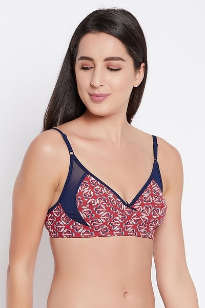 Buy Non-Padded Non-Wired Full Cup Printed Bra in Red - 100% Cotton