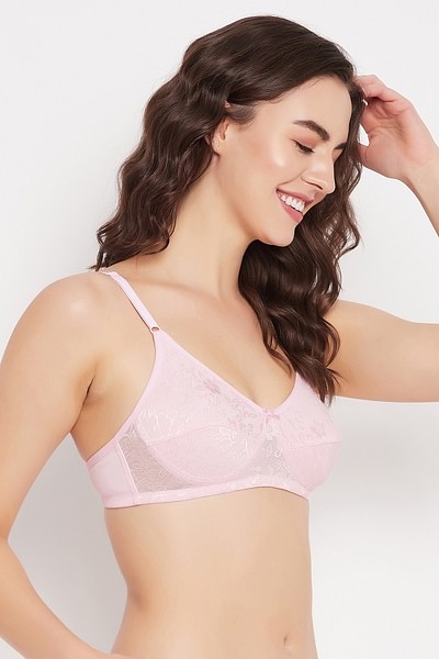 Non-padded Underwire Lace Bra - Light pink - Ladies