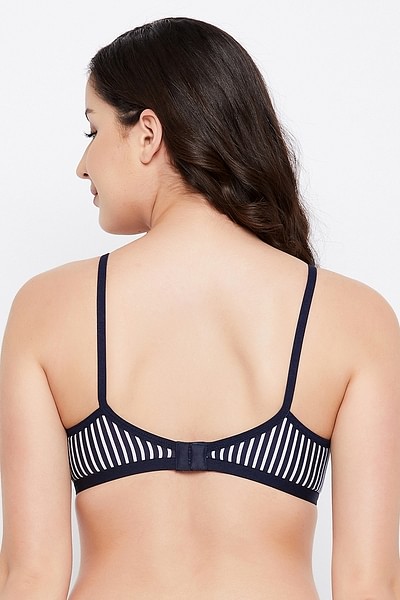 Buy Non-Padded Non-Wired Full Cup Striped Bra in Navy - Cotton Online  India, Best Prices, COD - Clovia - BR1007M08