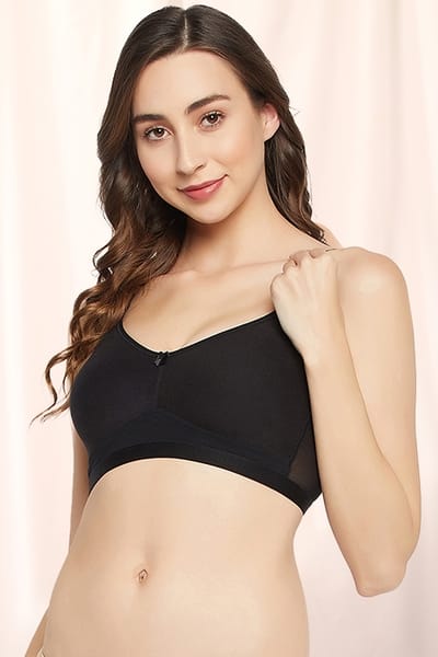 Clovia Non-Padded Non-Wired Full Figure T-shirt Bra in Black - Cotton