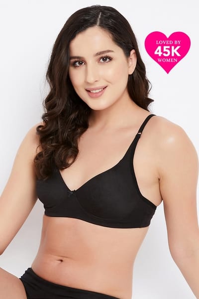 Clovia Non-Padded Non-Wired Full Coverage T-shirt Bra in Black - Cotton Rich