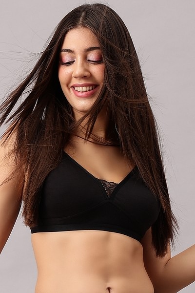 Chirrupy Chief Women's T-Shirt Silicon Non-Slip Bra Lace Detail (32B,  Black) at  Women's Clothing store