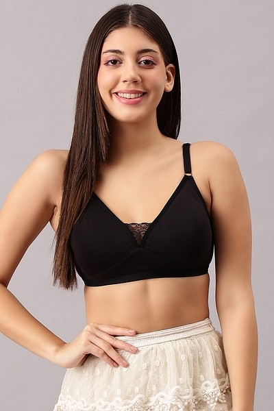 Buy Non-Padded Non-Wired Full Cup T-Shirt Bra in Black- Cotton