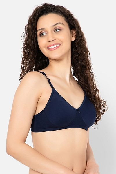 Buy Non-Padded Non-Wired Full Cup T-shirt Bra in Navy - Cotton