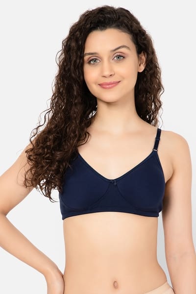 Clovia Non-Padded Non-Wired Full Coverage T-shirt Bra in Navy Colour - Cotton Rich
