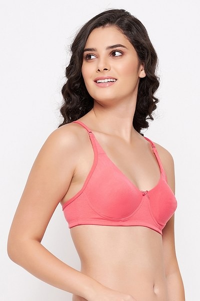 Buy Padded Non-Wired Full Cup Self-Striped T-shirt Bra in Peach Colour  Online India, Best Prices, COD - Clovia - BR1737B34
