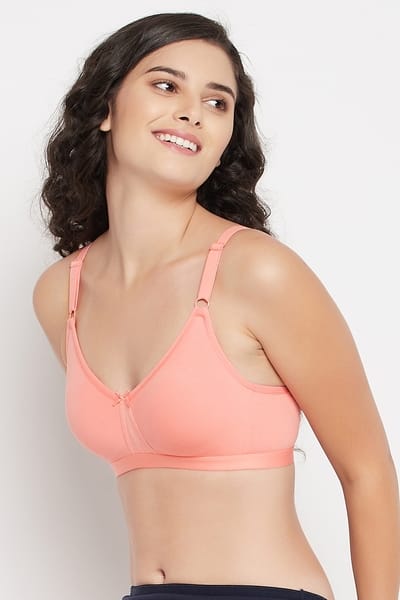 Clovia Non-Padded Non-Wired Full Cup T-Shirt Bra in Peach Pink - Cotton