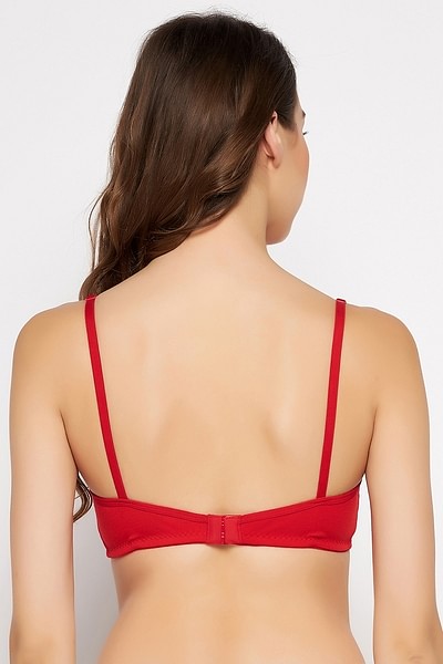 BigSaleDeals  Non-Padded Non-Wired Full Coverage Bra with Double Layered  Cups In Red - Cotton Rich