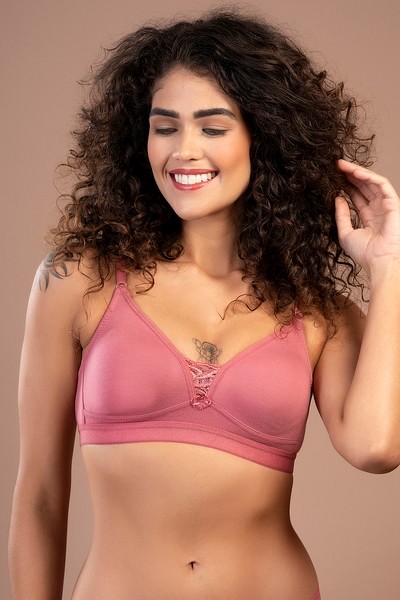 Buy Non-Padded Non-Wired Demi Cup Plunge Bra in Salmon Pink - Cotton Rich Online  India, Best Prices, COD - Clovia - BR2073S22