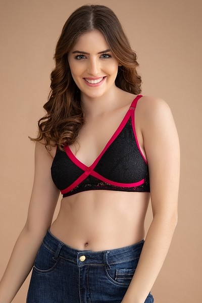 Buy Lace Non-Padded Bridal Demi Cup Bra - Black Online India, Best
