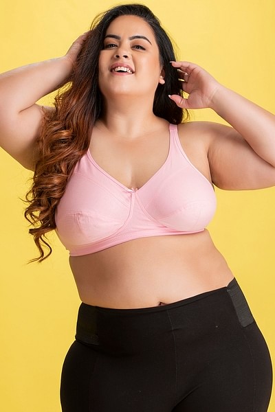 Buy Non-Padded Non-Wired Full Figure Bra in Baby Pink - Cotton