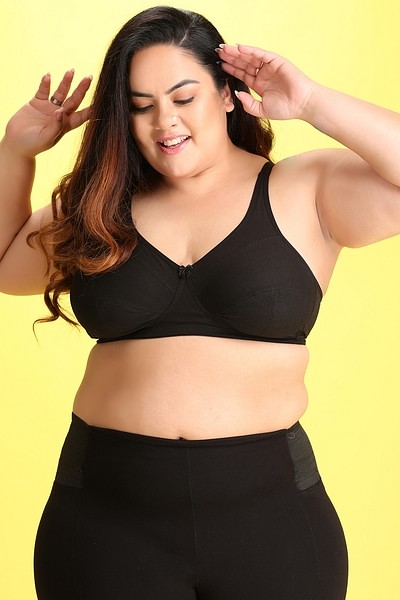 Buy Non-Padded Non-Wired Full Figure Bra in Black - Cotton Online India,  Best Prices, COD - Clovia - BR2137P13