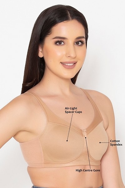 Non-Padded Non-Wired Spacer Cup Full Figure Bra in Nude Colour - Cotton